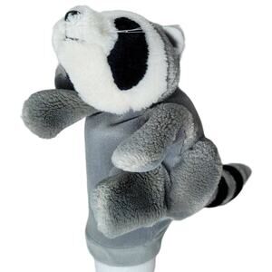 Hand Puppet Racoon Plush Grey Mask Face Striped Tail Stuffed Animal Pretend Play